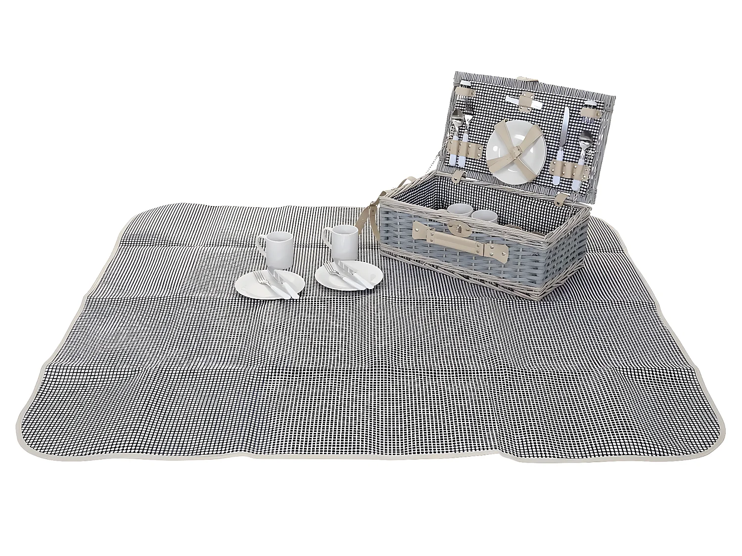 Panier pique-nique noir et verre blanche DIV04016