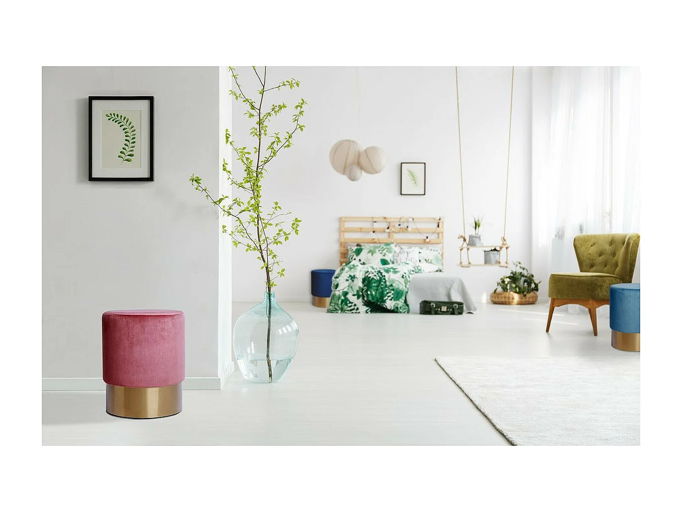 Pouf Rond Design "Nano" 42cm Rose Foncé