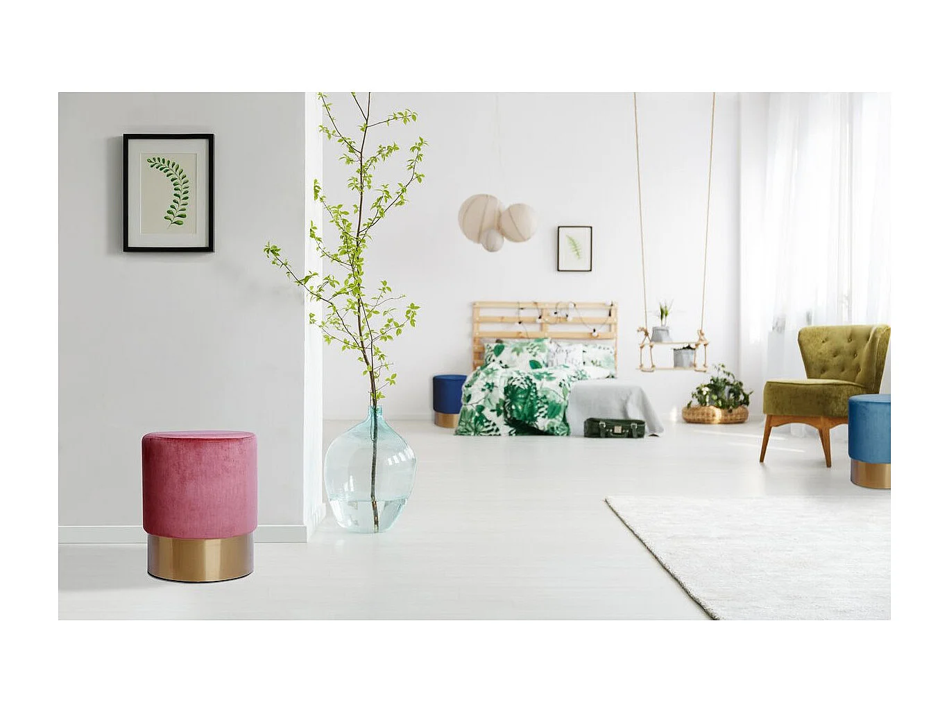 Pouf Rond Design "Nano" 42cm Rose Foncé