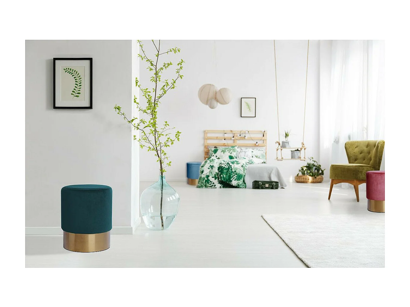Pouf Rond Design "Nano" 42cm Vert Foncé