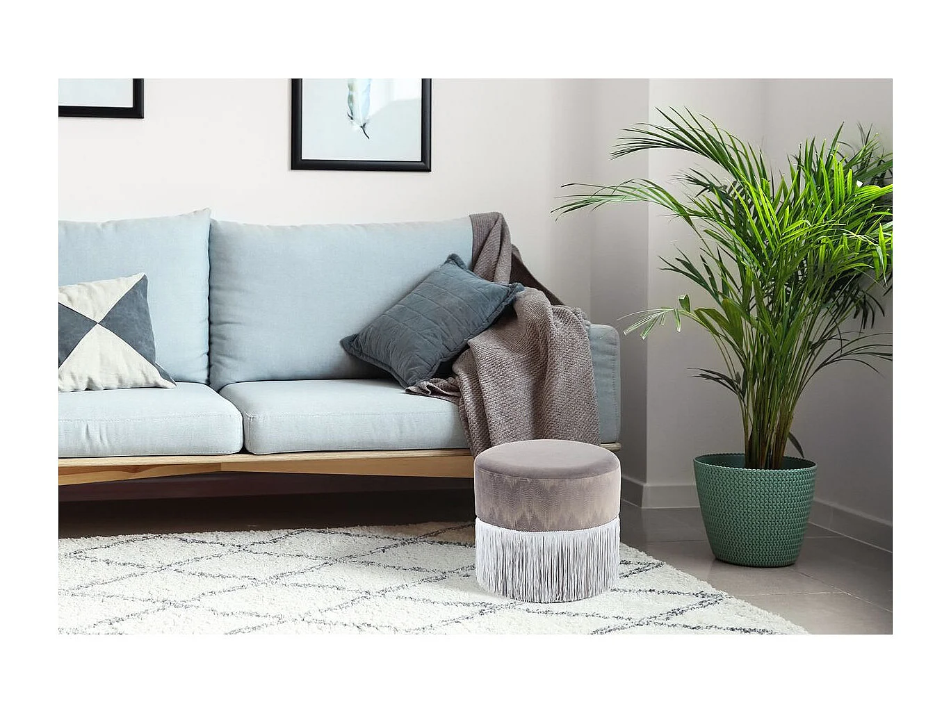 Pouf Rond à Franges "Cleopatra" 41cm Gris
