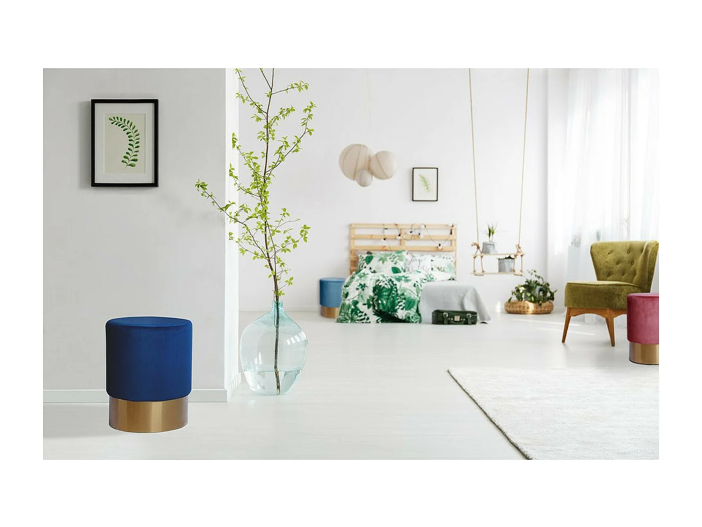 Pouf Rond Design "Nano" 42cm Bleu Foncé