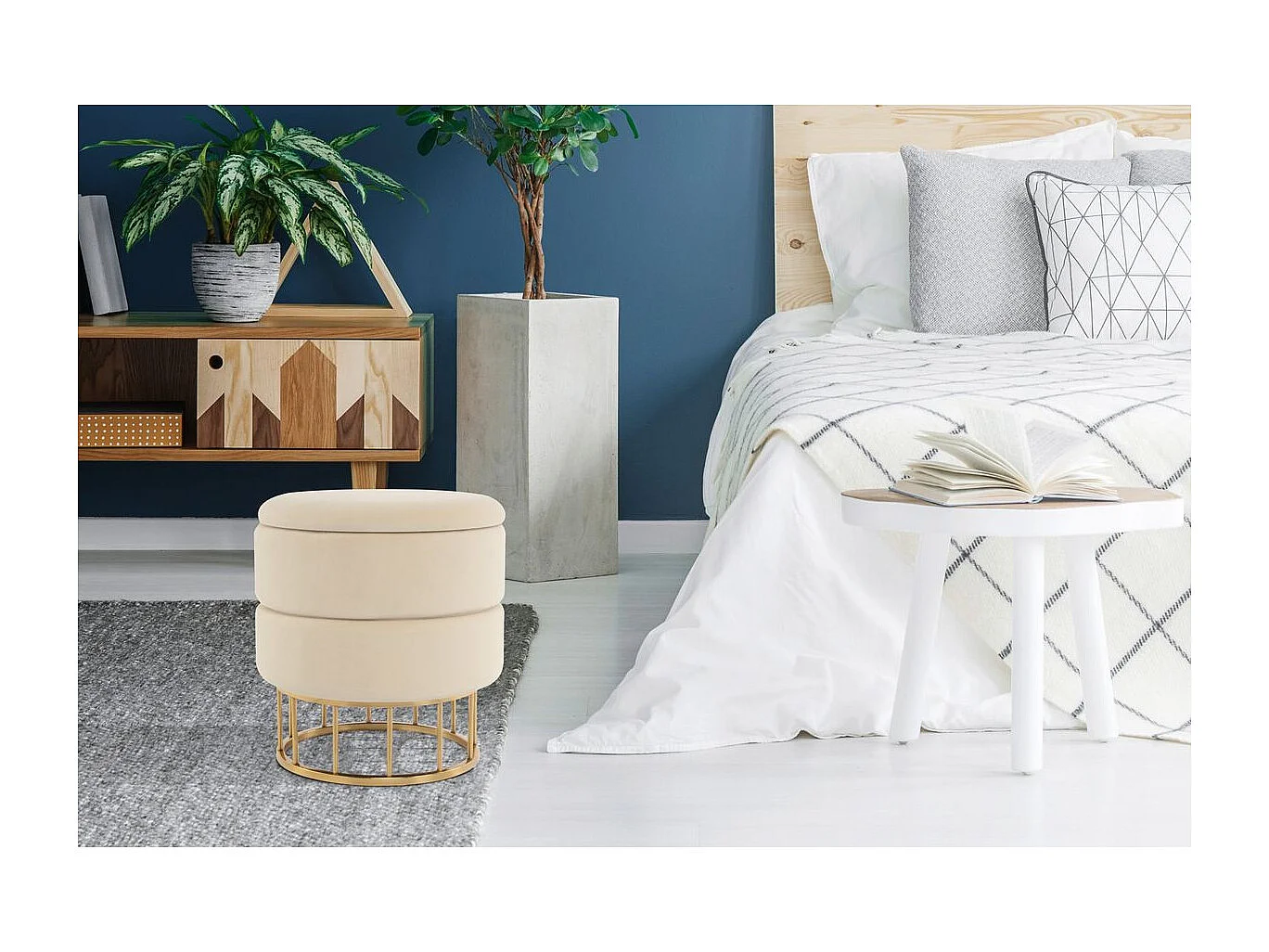 Pouf & Coffre de Rangement "Zéro" 41cm Ivoire