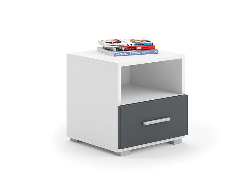 Table de chevet Emi blanc/gris