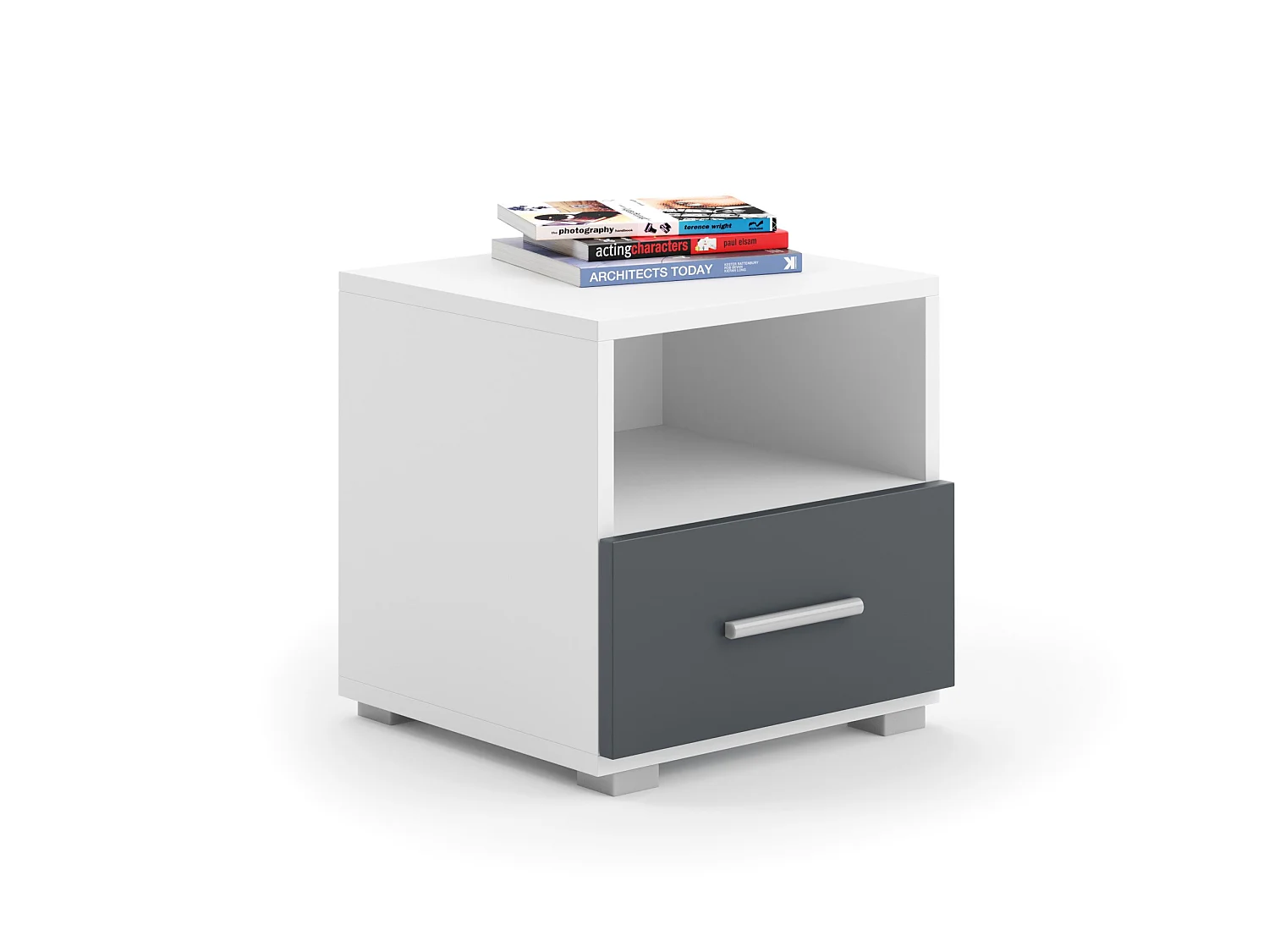 Table de chevet Emi blanc/gris