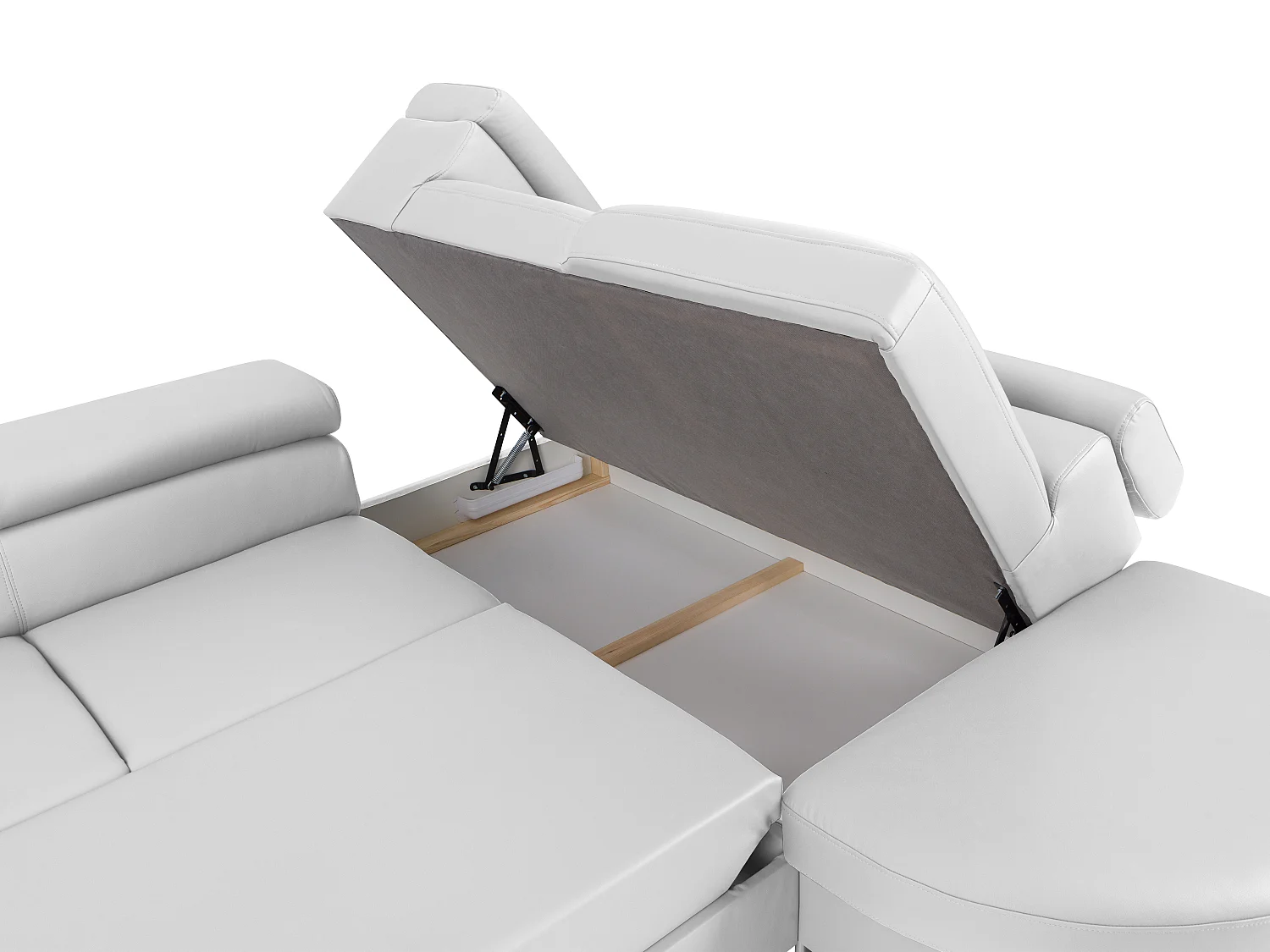 Höger soffhörna bäddsoffa i vit konstläder MYSEN II