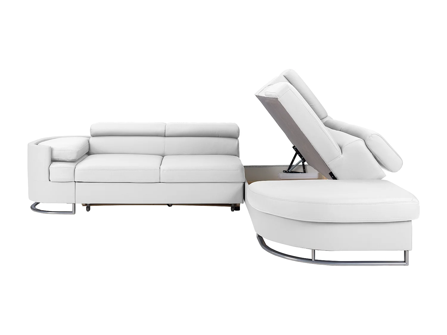 Höger soffhörna bäddsoffa i vit konstläder MYSEN II