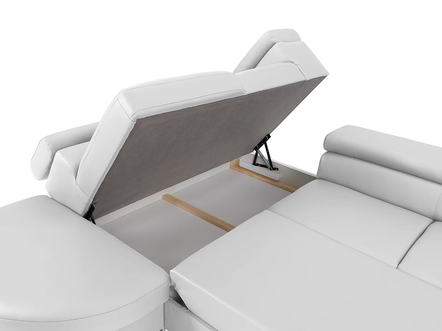 Vänster hörnställbar soffgiasjäs i vitt konstläder MYSEN II