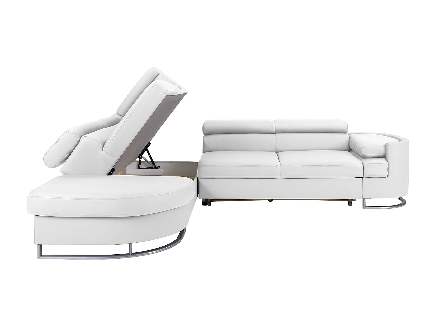 Vänster hörnställbar soffgiasjäs i vitt konstläder MYSEN II