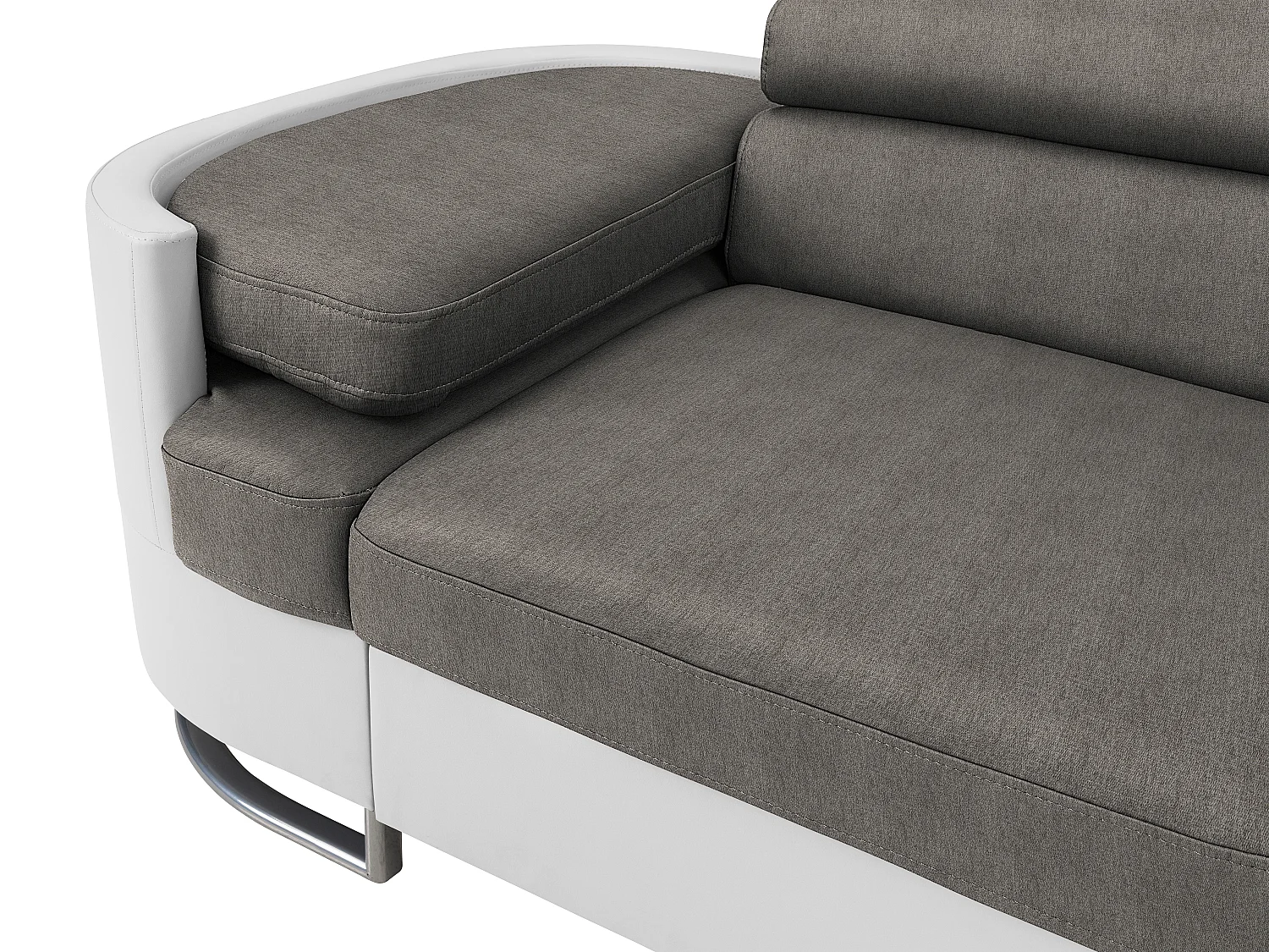 Högerställd bäddsoffa i vitt konstläder och grått tyg MYSEN II
