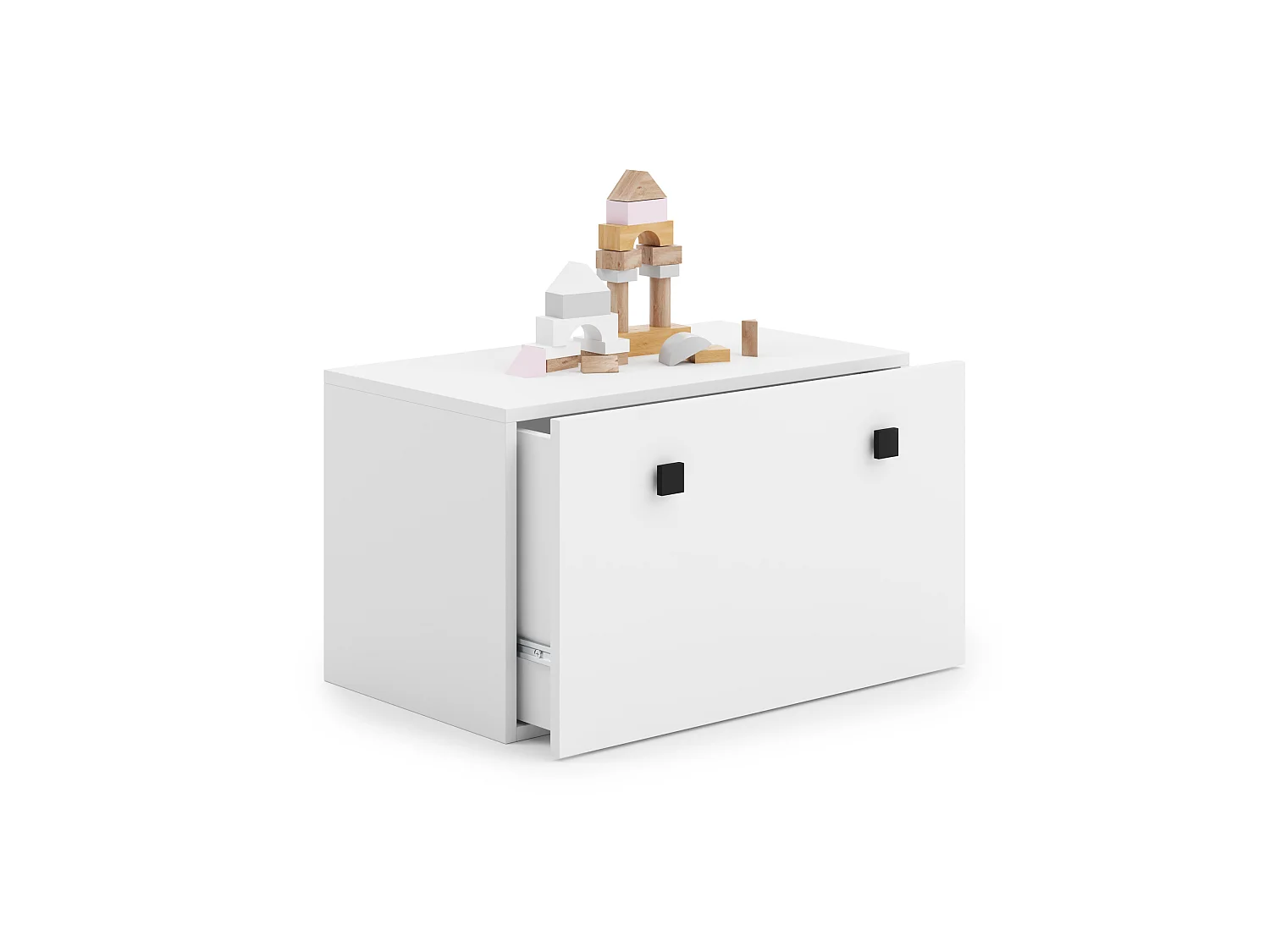 Coffre à jouets Inga - blanc - poignées noires