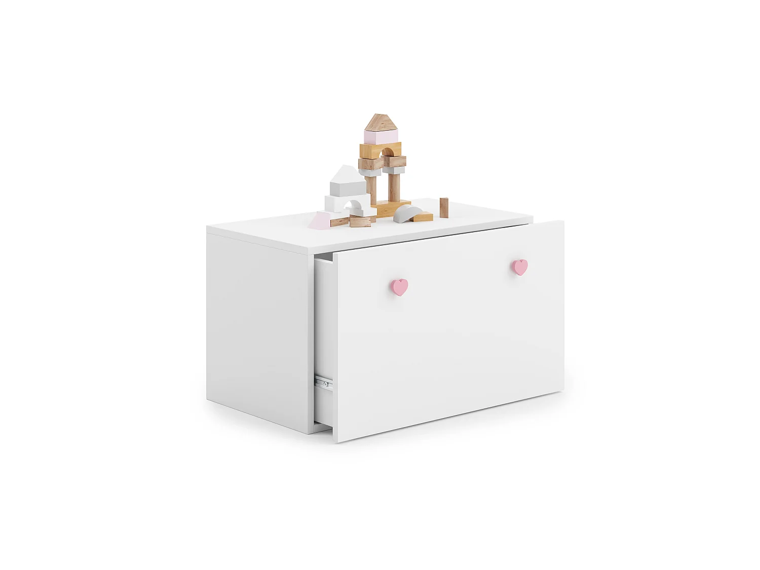 Coffre à jouets Inga blanc - poignées roses