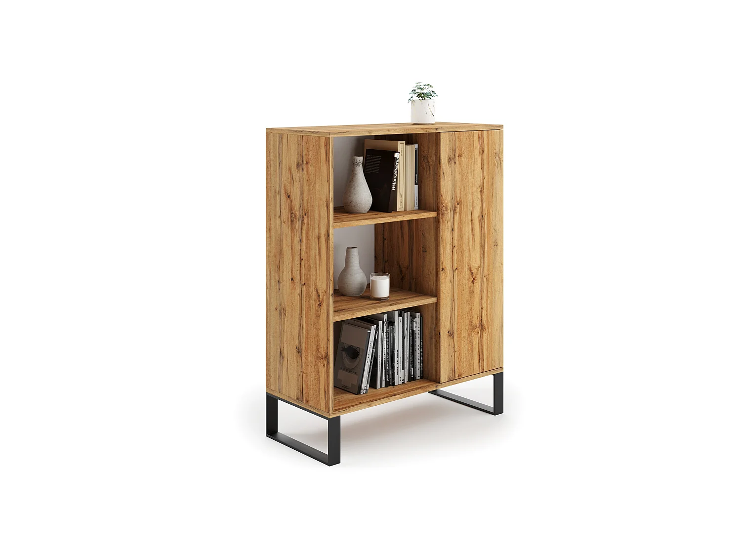 Bibliothèque Fondi sur pieds en métal, style loft - chêne artisanal doré
