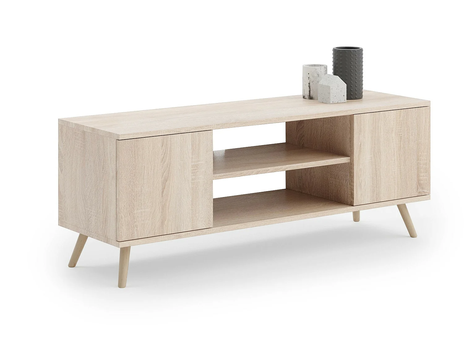 Meuble TV Focus, sur pieds en bois, style scandinave - chêne sonoma