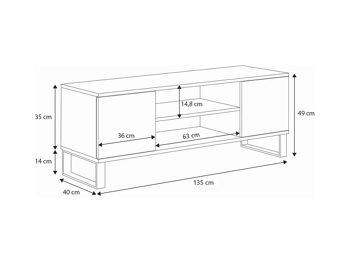 Mueble TV Focus roble dorado - negro, patas de metal estilo loft