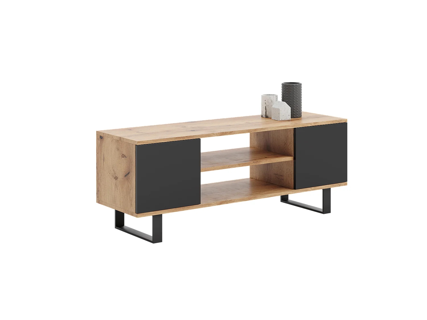 Mueble TV Focus roble dorado - negro, patas de metal estilo loft