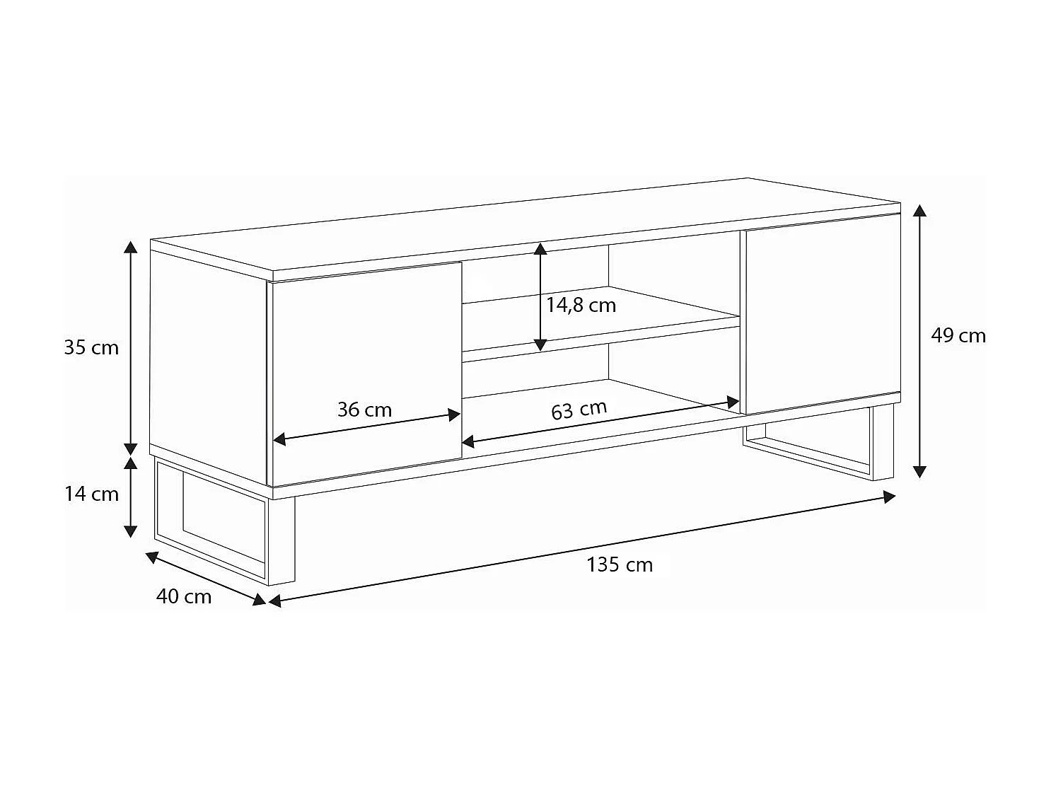 Mueble TV Focus roble dorado - negro, patas de metal estilo loft