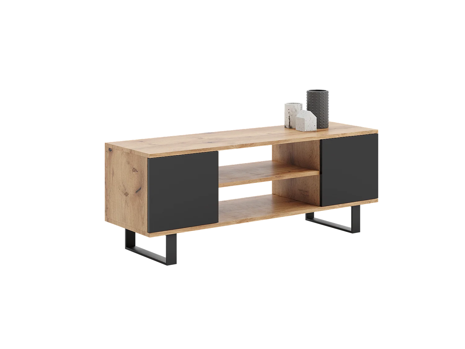 Mueble TV Focus roble dorado - negro, patas de metal estilo loft