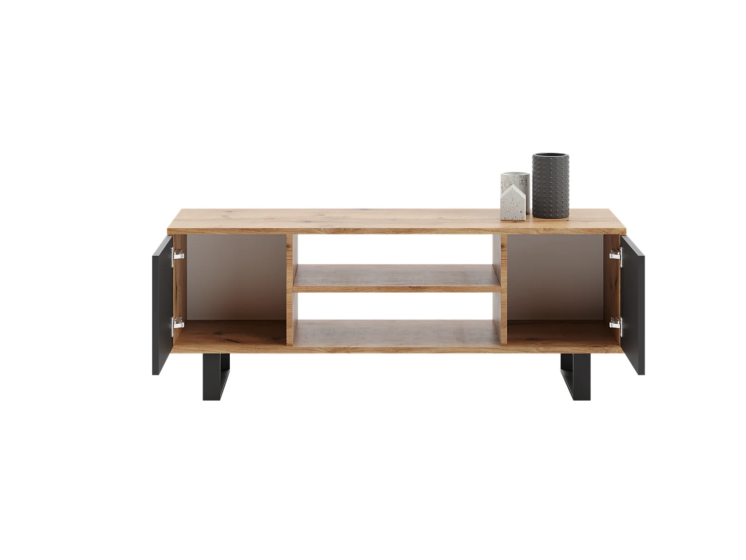 Meuble TV Focus, sur pieds métal, style loft - chêne artisanal doré/noir