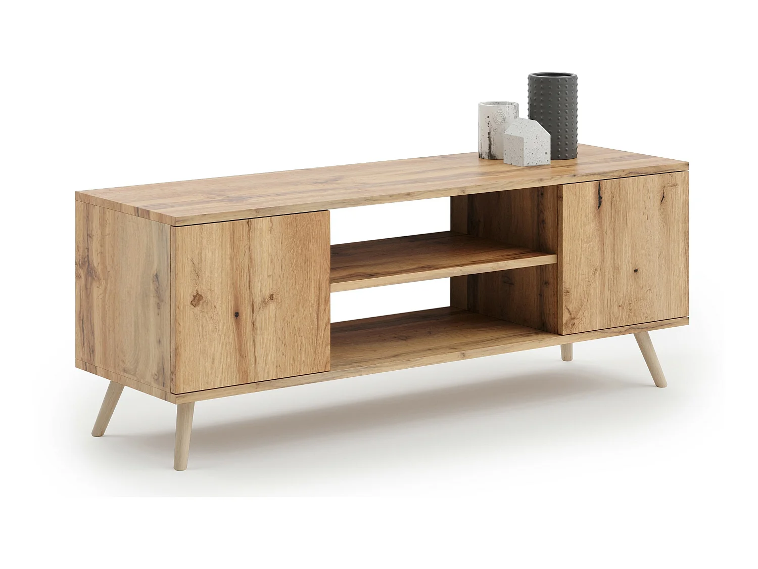 Meuble TV Focus, sur pieds en bois, style scandinave, chêne artisanal doré