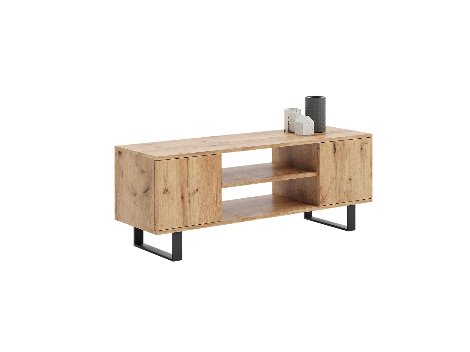 Meuble TV Focus, sur pieds en métal, style loft - chêne artisanal doré