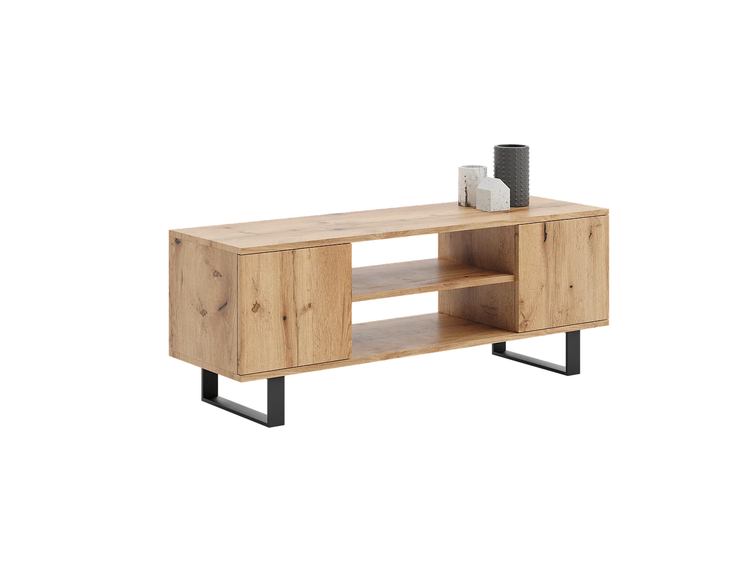 Meuble TV Focus, sur pieds en métal, style loft - chêne artisanal doré