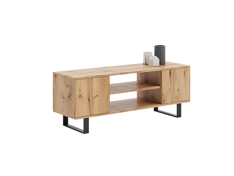 Meuble TV Focus, sur pieds en métal, style loft - chêne artisanal doré