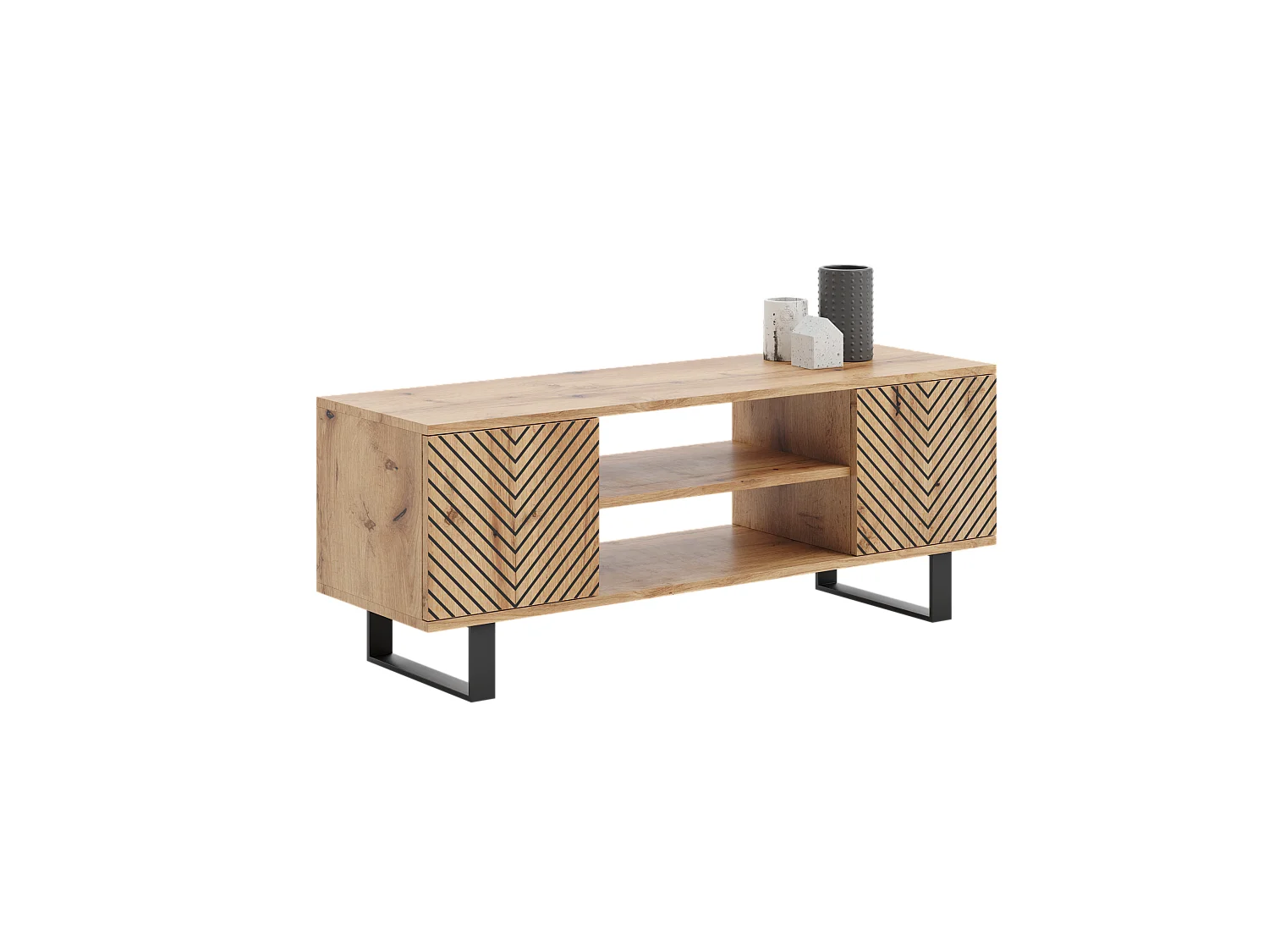 Meuble TV Focus chêne doré, pieds métal loft