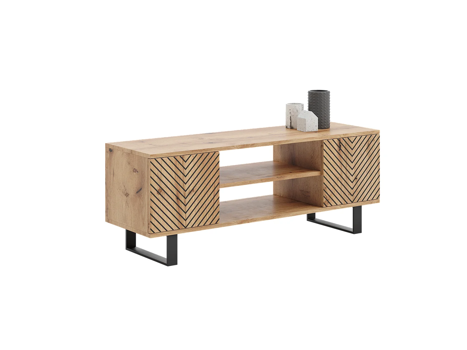 Meuble TV Focus chêne doré, pieds métal loft