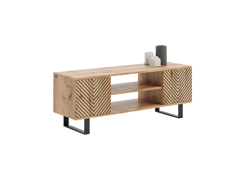 Meuble TV Focus chêne doré, pieds métal loft