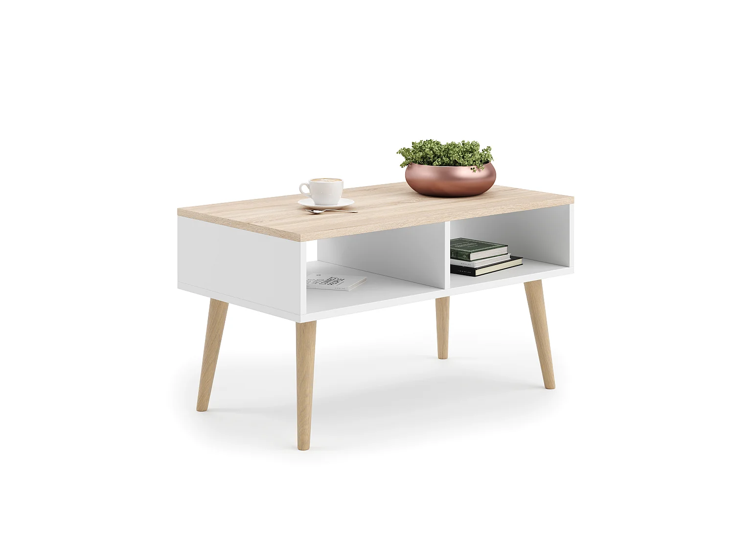 Table basse Sandi, style scandinave - blanc/chêne sonoma