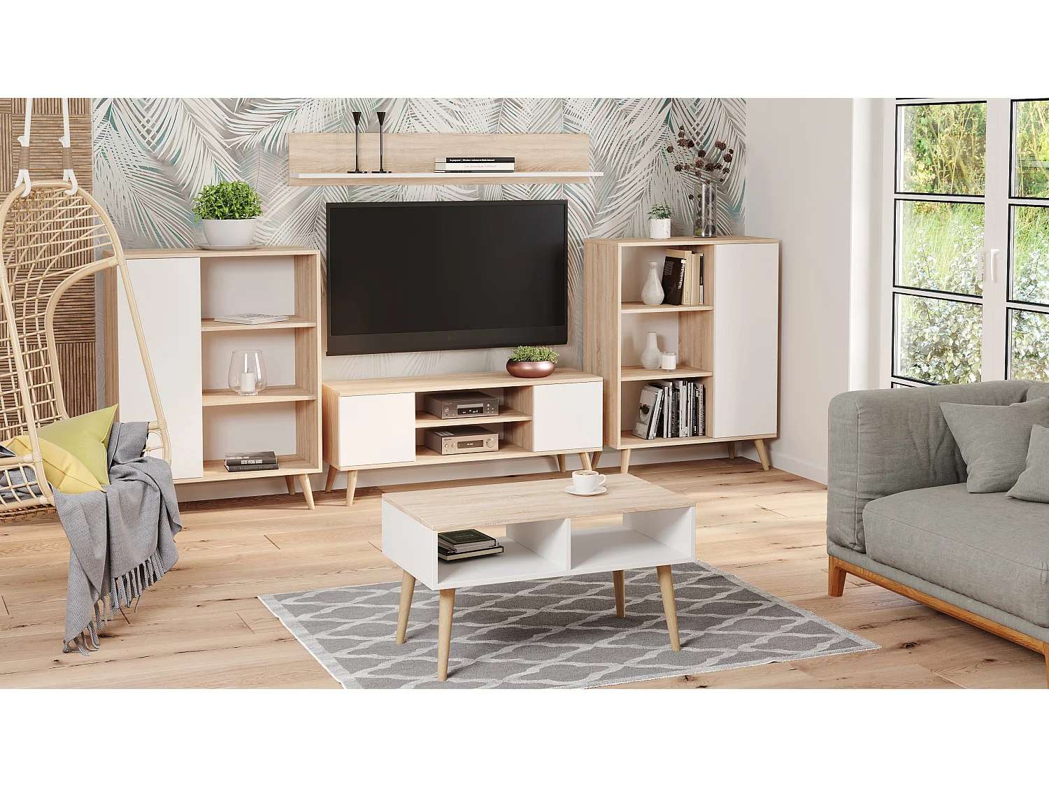 Table basse Sandi, style scandinave - blanc/chêne sonoma