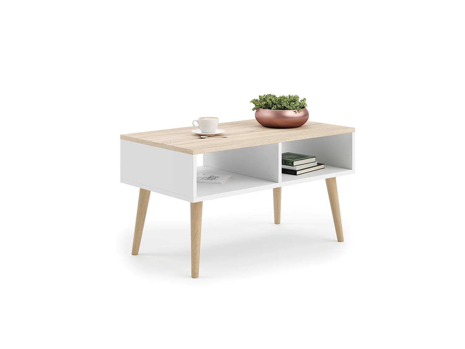 Table basse Sandi, style scandinave - blanc/chêne sonoma