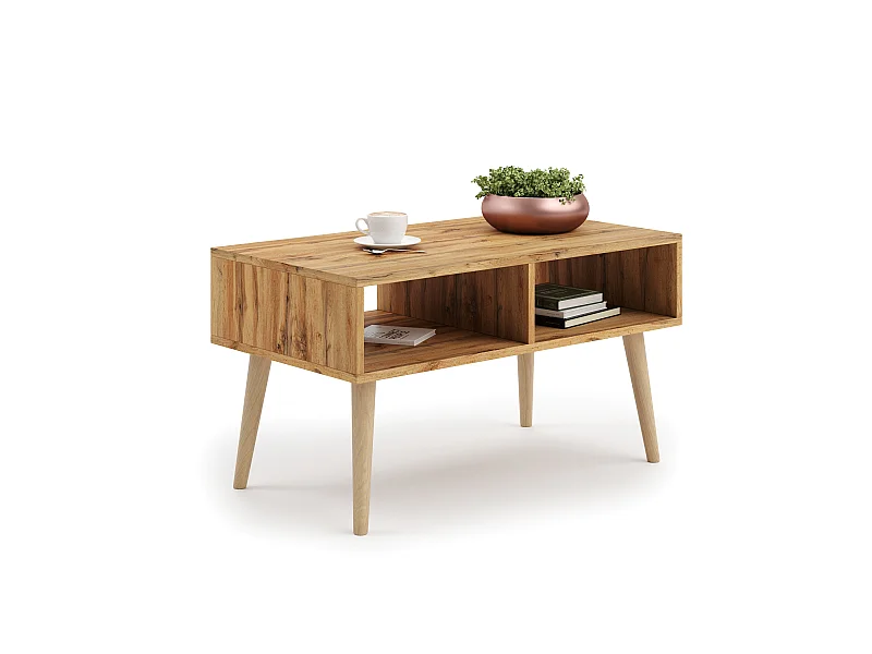 Table basse Sandi, style scandinave - chêne artisanal doré