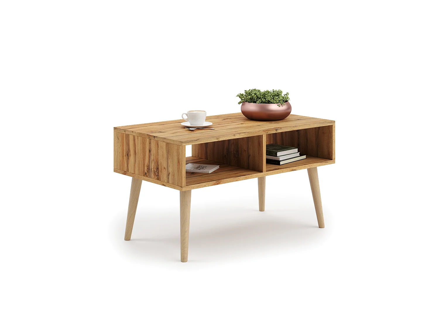Table basse Sandi, style scandinave - chêne artisanal doré