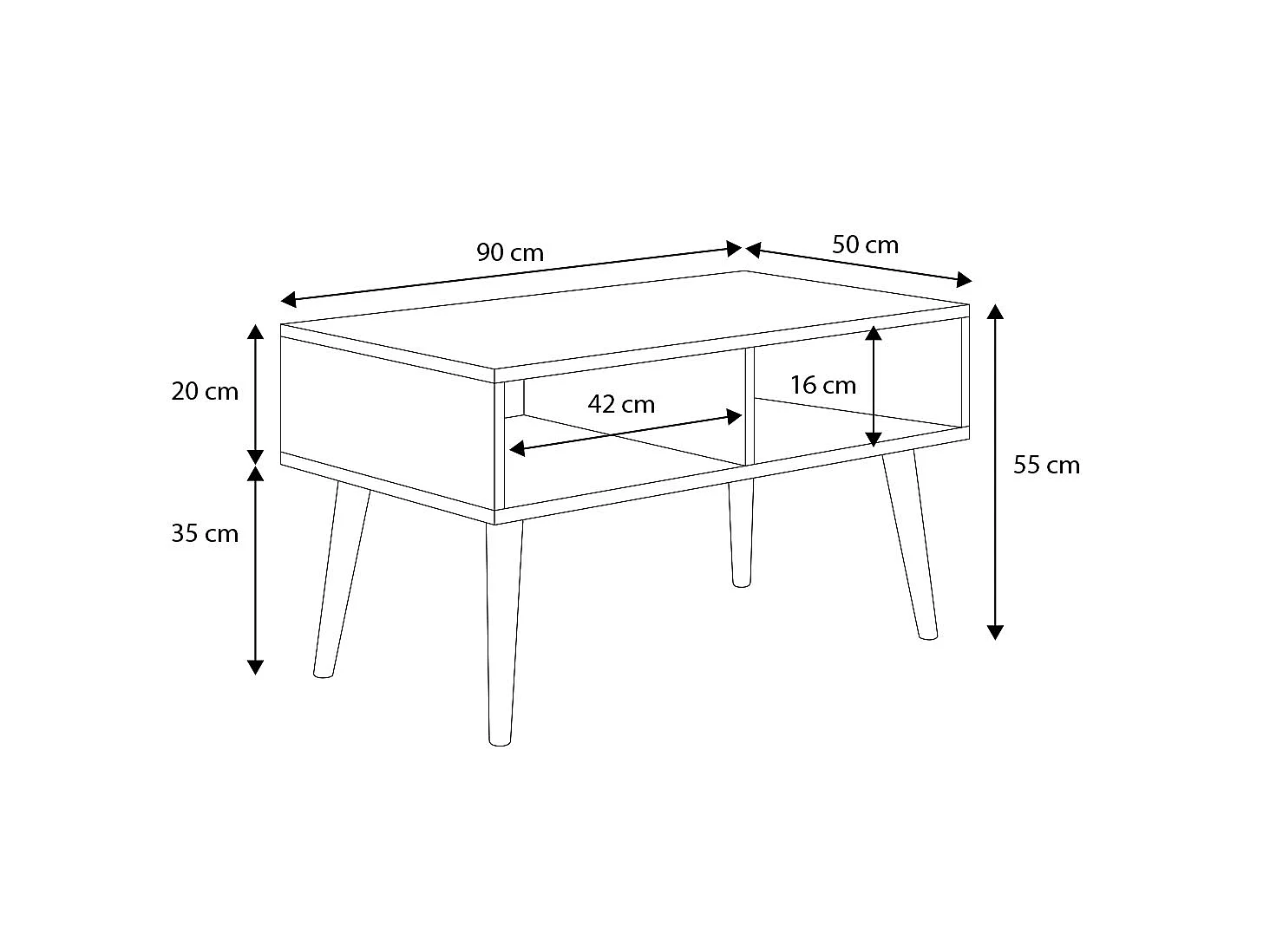 Table basse Sandi, style scandinave - Chêne artisanal blanc/doré