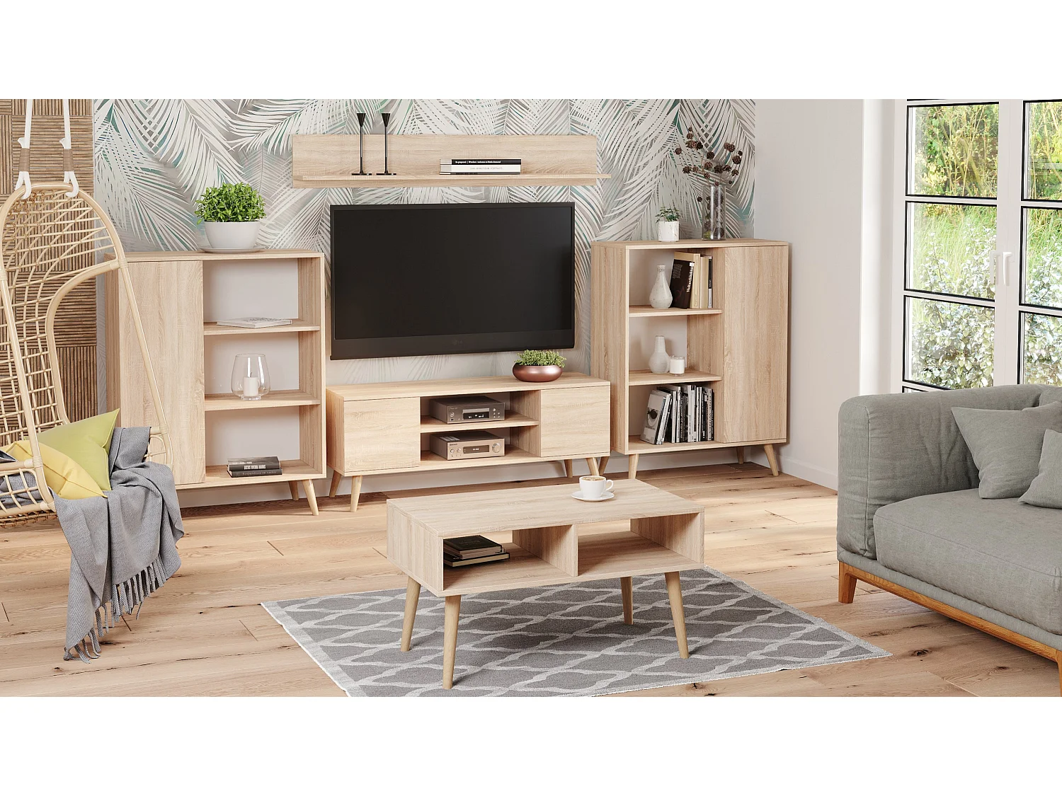 Table basse Sandi, style scandinave - chêne sonoma