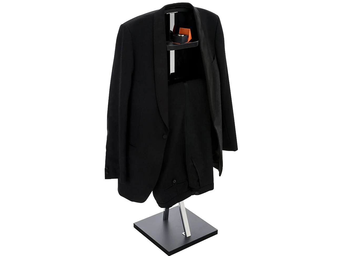 Valet de nuit portant de chambre avec cintres pour veste et pantalons en métal chromé et imitation bois noir DIV100022