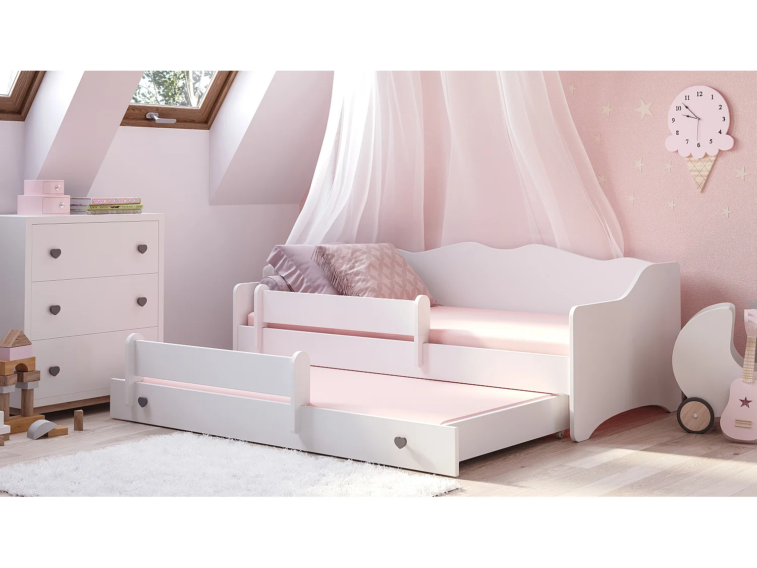 Emma - lit double 160x80 dans un ensemble avec une balustrade et deux matelas