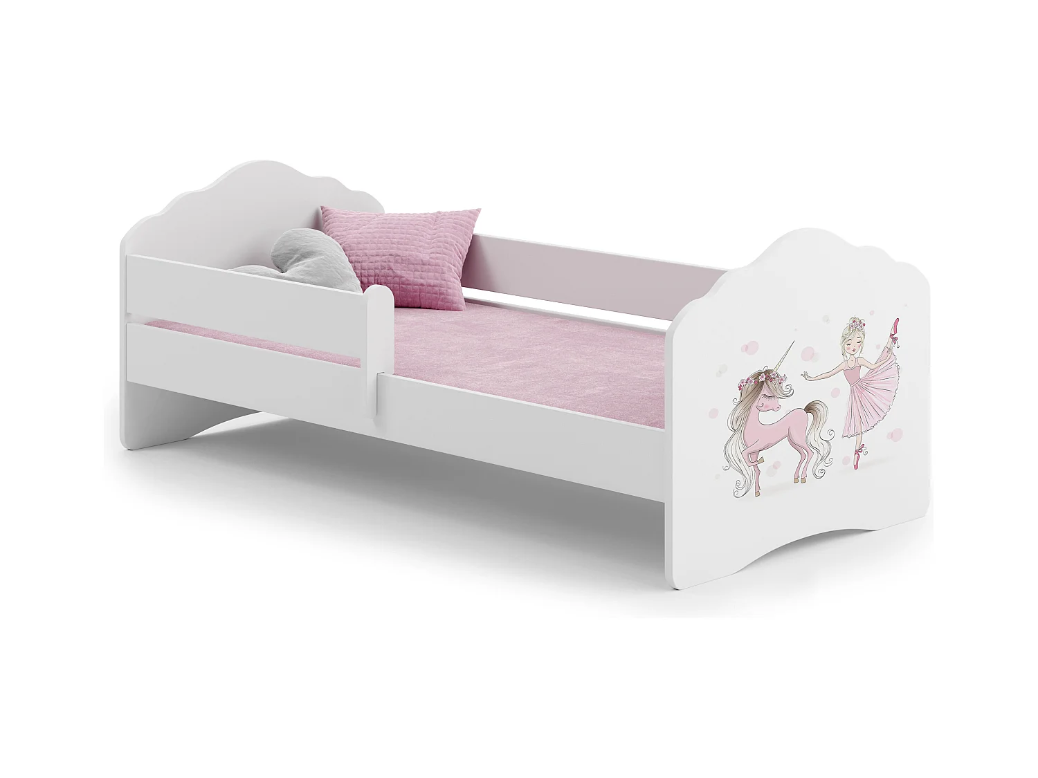 Fala - lit simple 140x70 avec graphismes pour enfants, dans un ensemble avec garde-corps, matelas et cadre