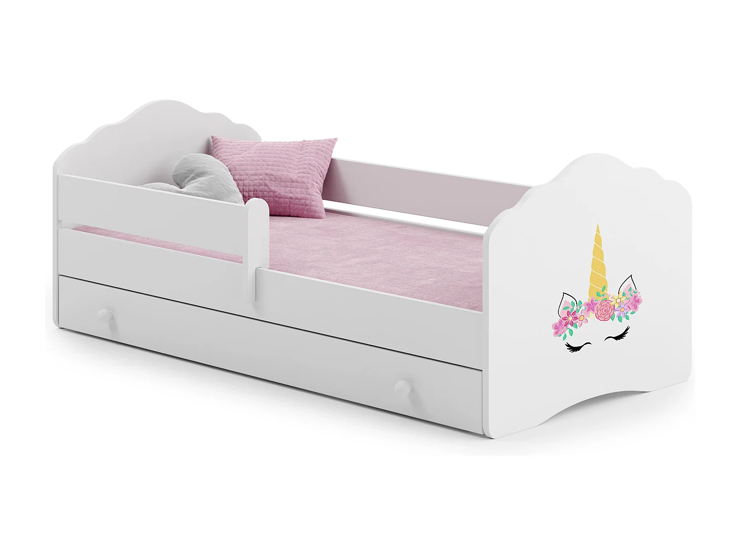Cama de criança 140 x 70 com gaveta, colchão e estrado incluídos Kobi Wave Unicorn horn