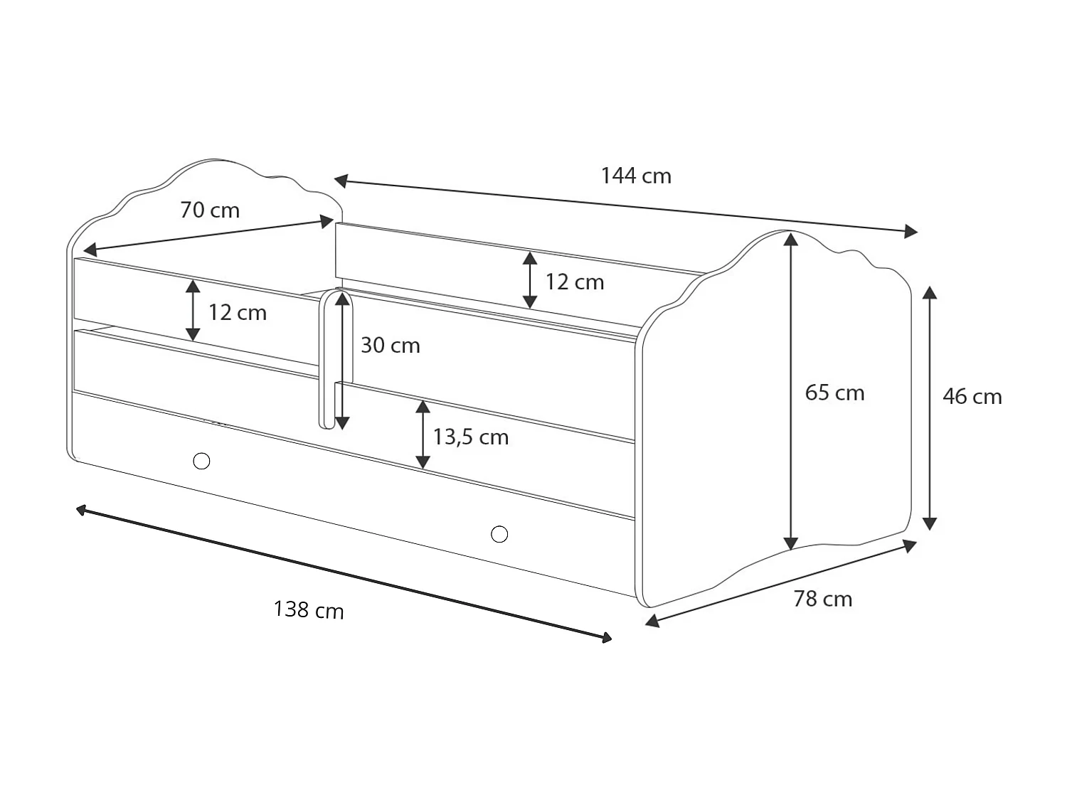 Cama de criança 140 x 70 com gaveta, colchão e estrado incluídos Kobi Wave Unicorn horn