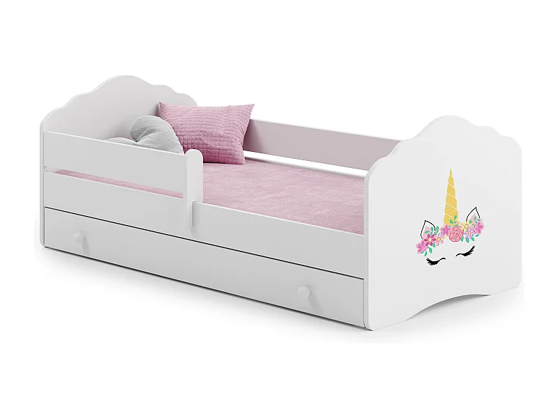 Cama de criança 140 x 70 com gaveta, colchão e estrado incluídos Kobi Wave Unicorn horn