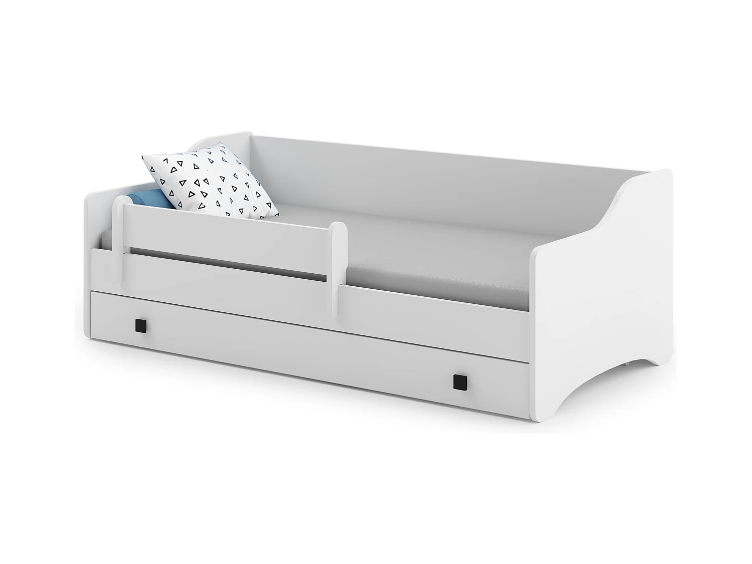 Eryk - lit simple 180x80 dans un ensemble avec un tiroir, une balustrade, un matelas et un cadre