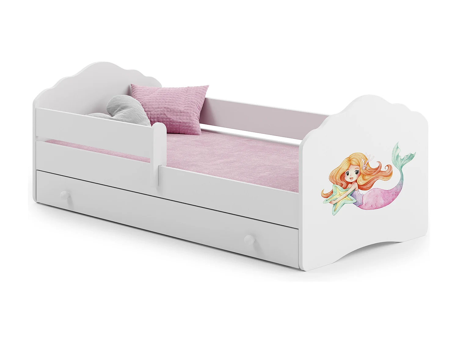 Fala - lit simple 140x70 blanc, dans un ensemble avec un tiroir, une balustrade, un matelas et un cadre