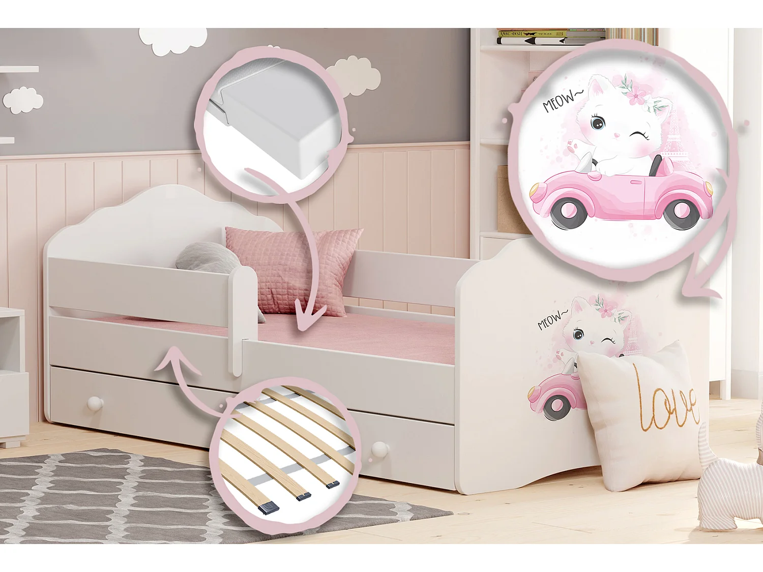 Cama infantil FALA BARSZU 140x70 CHAT com gaveta de arrumação KOBI - FALA BARSZU 140x70 KOT