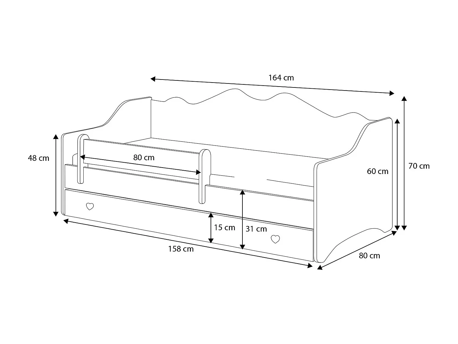 Cama de criança 160 x 80 com gaveta, colchão e estrado incluídos Kobi Emma Pink