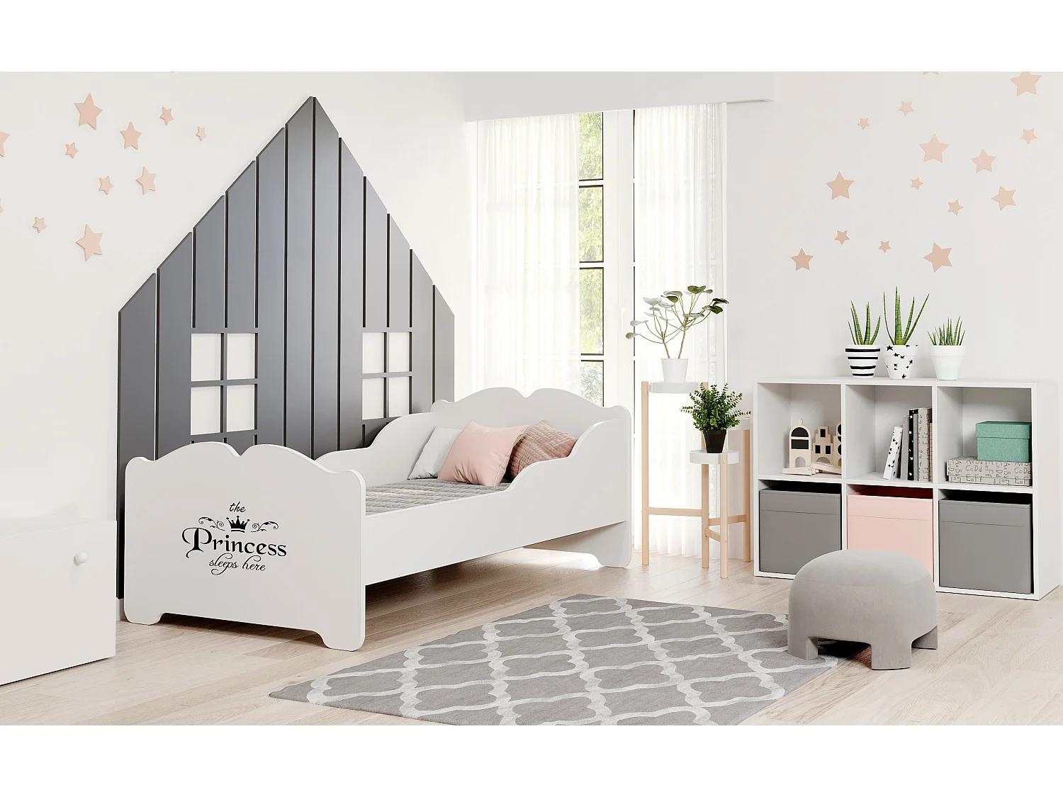 Anna - lit simple 160x80 avec des graphismes pour enfants, dans un ensemble avec un matelas et un cadre