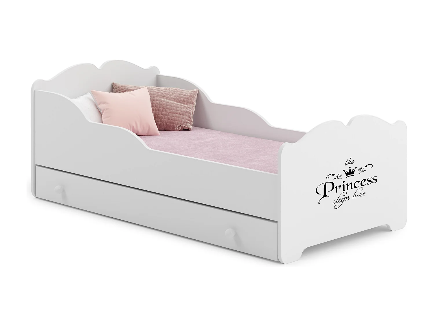 Anna - lit simple 160x80 avec graphismes pour enfants, dans un ensemble avec un tiroir, un matelas et un cadre