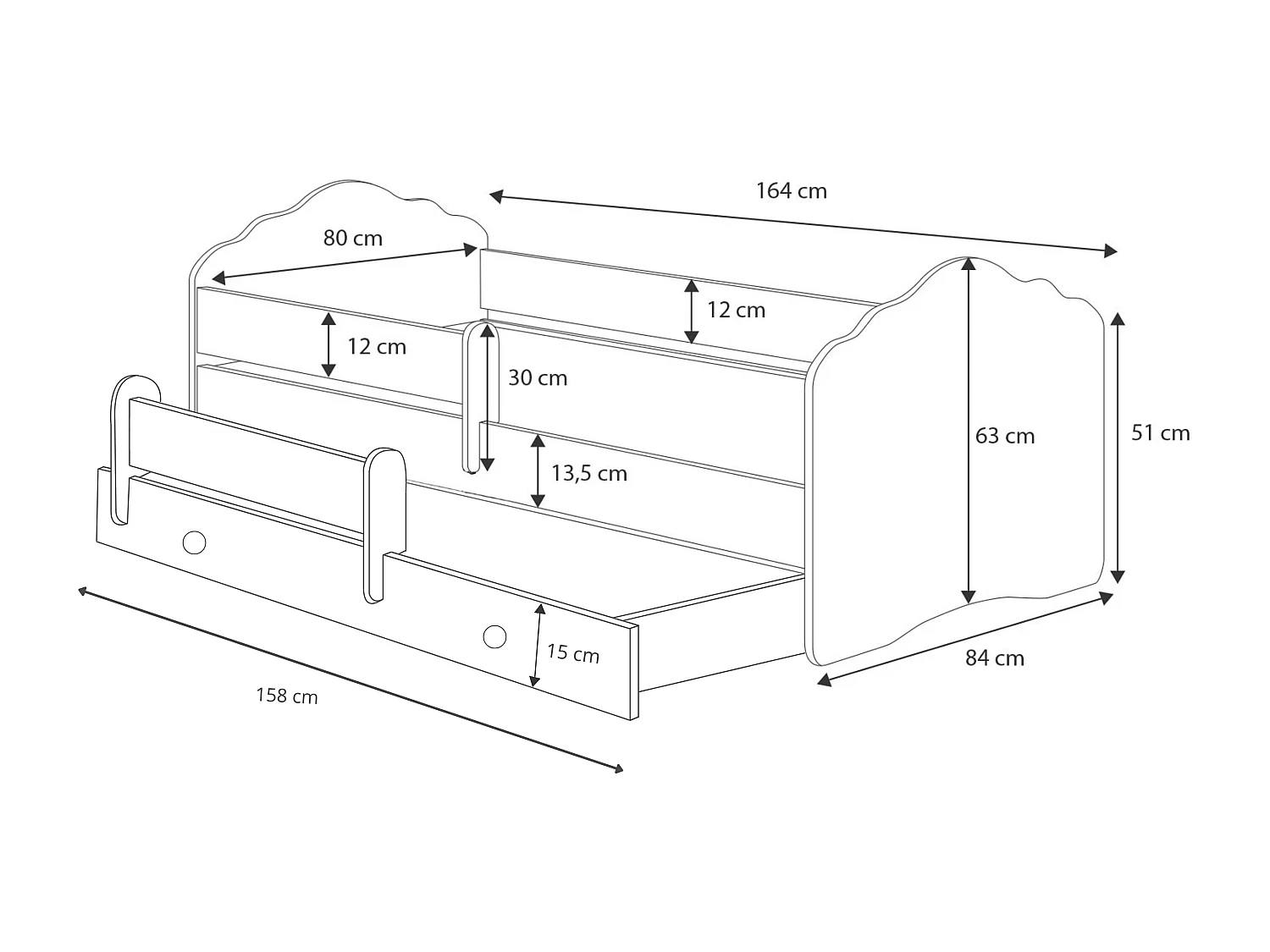 Cama dupla 160 x 80 com colchões e estrados incluídos Kobi Wave Cat